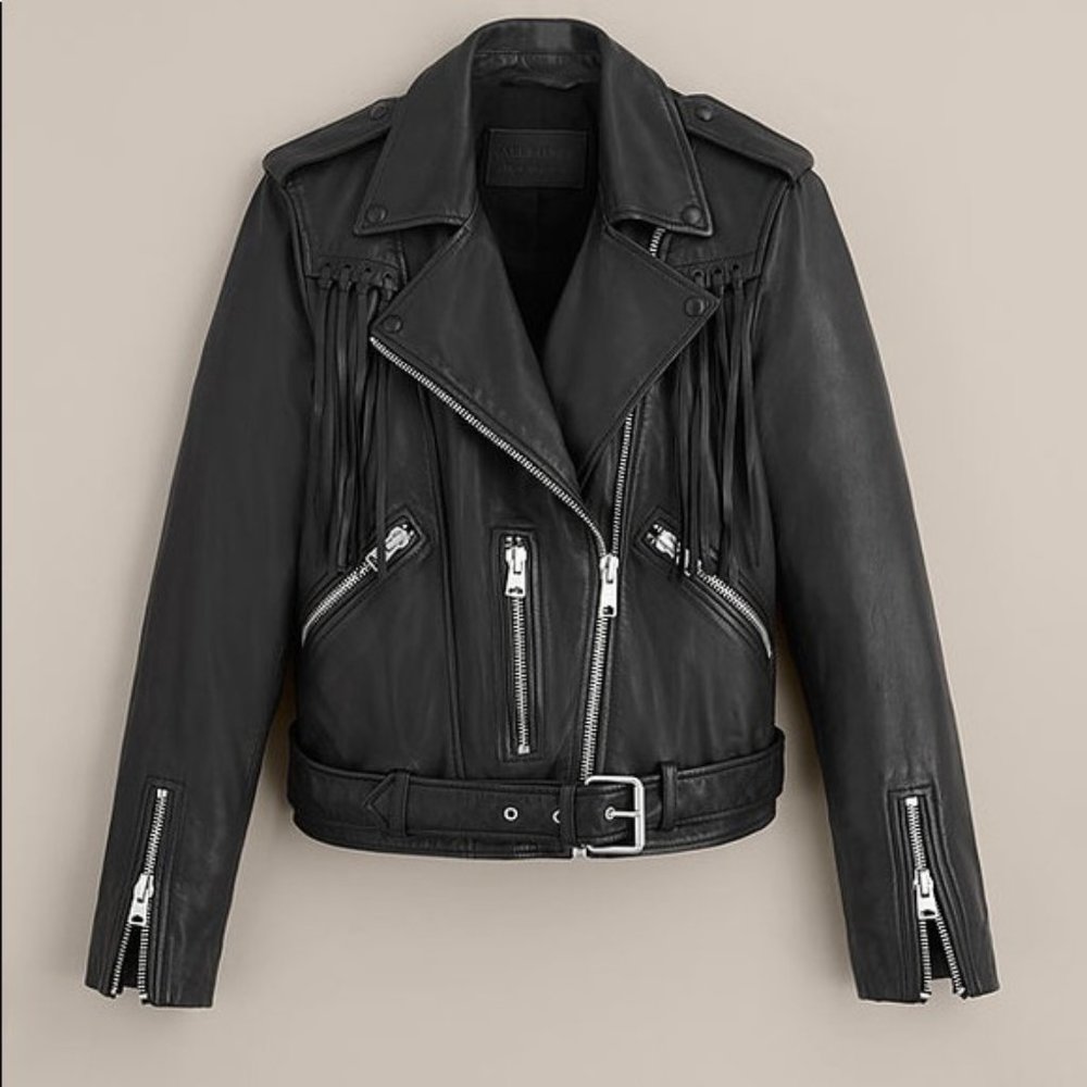 All Saints Leather Fringe Jacket